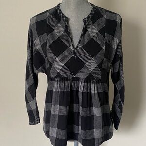 Madewell Grunge Babydoll Black and White Plaid Top